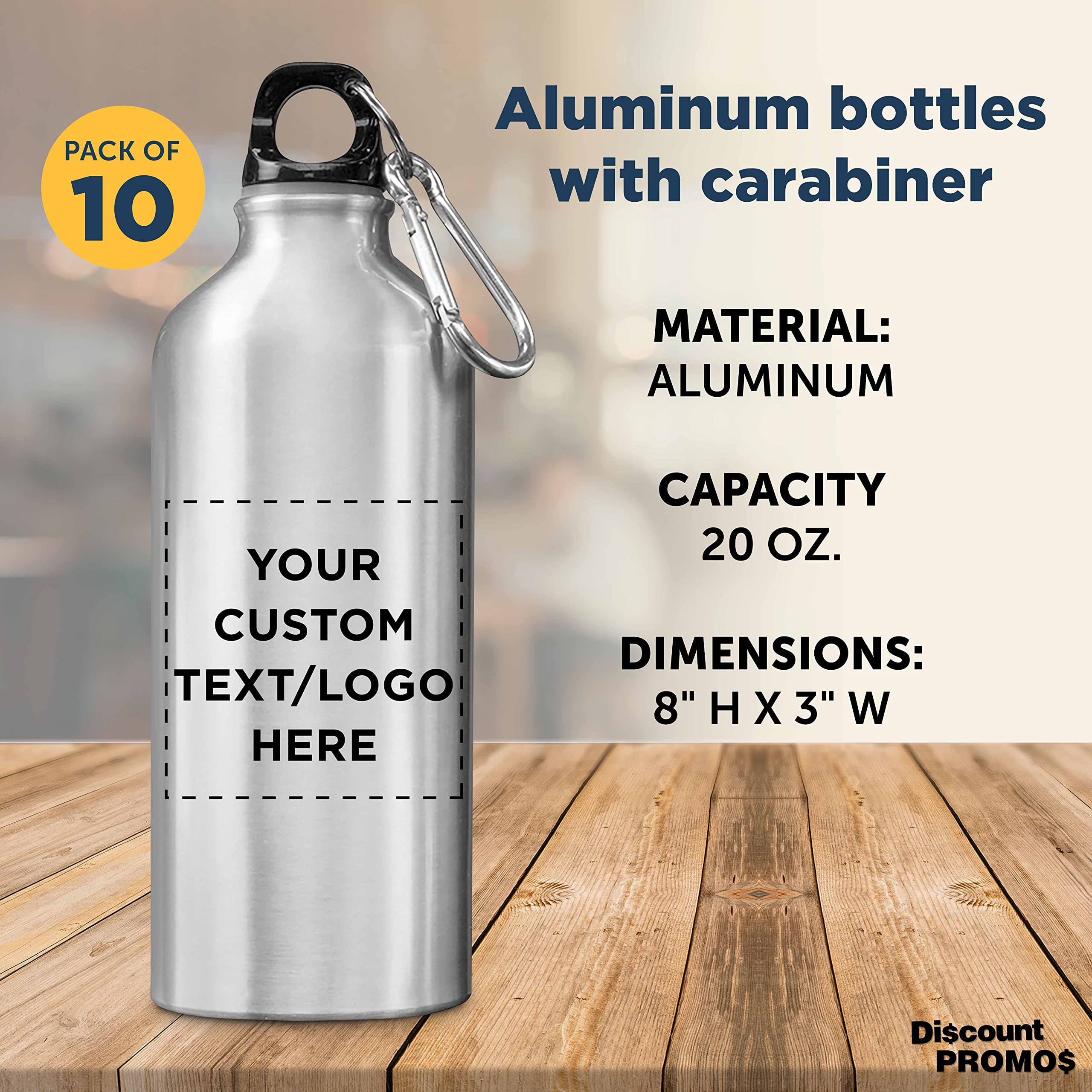 Custom 20 oz Aluminum Water Bottles Bulk Pack of 10 - Personalized & Reusable Gym Bottles for Hiking, Camping, Sports & Outdoor Activities - Silver Metal Water Bottle Set - Ideal for Fitness, Travel & Office Use
