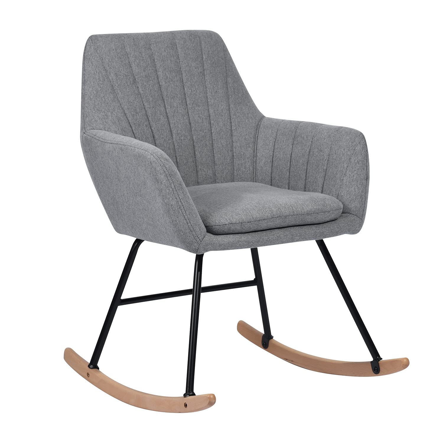 Modern Gray Rocking Chair - High Back Nursery & Living Room Accent Armchair, Comfortable Indoor Rocker for Baby Room, Bedroom & Home Decor (Perfect for Nursing, Reading & Relaxing)