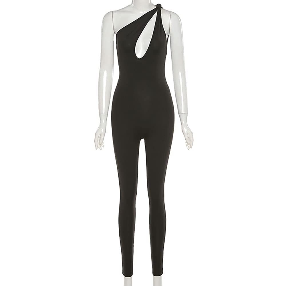 SHESEEWORLD Women's Sexy Cutout Sleeveless One Shoulder Bodycon Jumpsuit - Backless Party Romper for Club, Night Out & Special Occasions