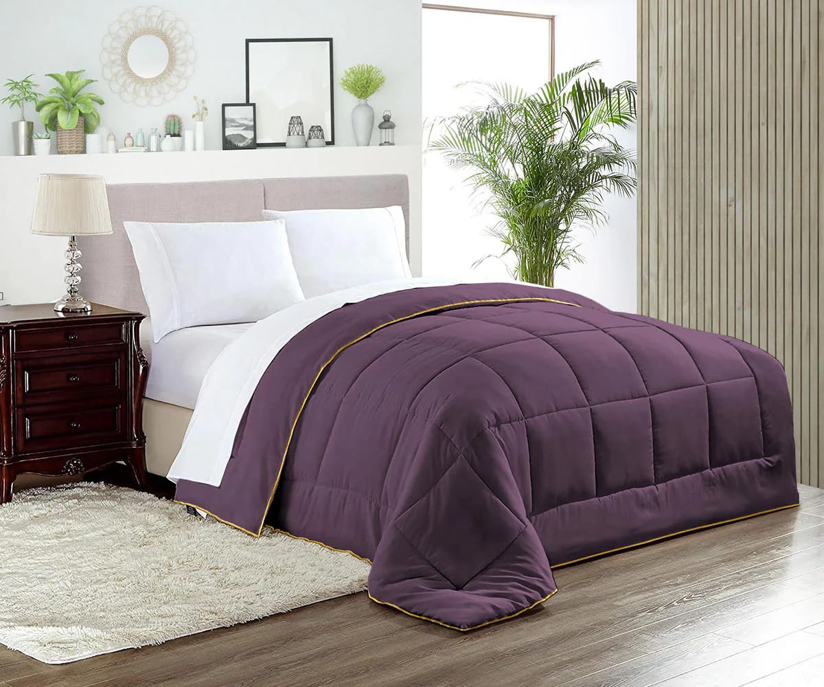 Premium 1000 TC Goose Down Alternative Comforter Set - Full/Queen Size, Ultra-Soft 100% Egyptian Cotton - All Season Luxury Bedding (Plum) for Cozy Bedroom & Guest Room Decor