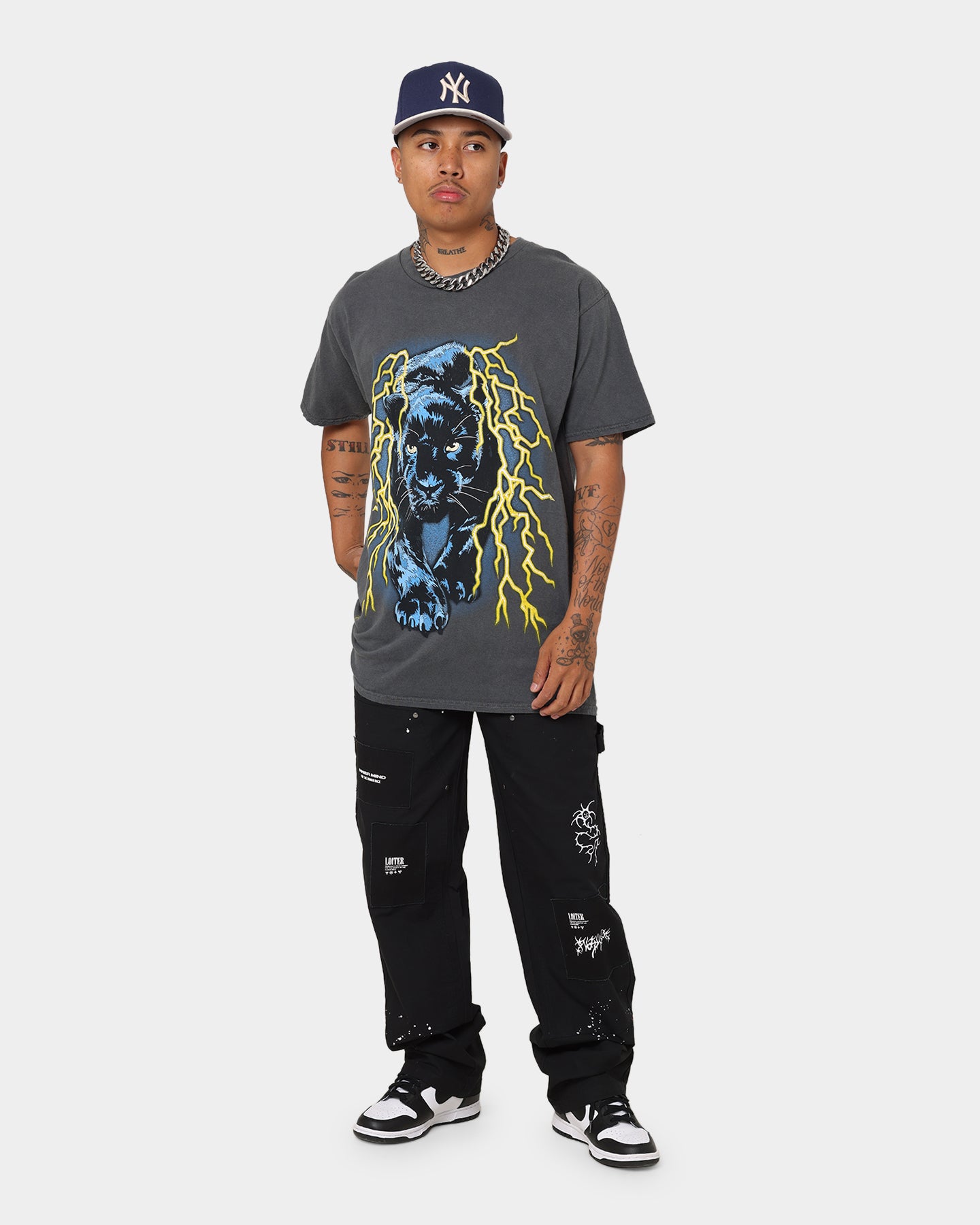 Vintage American Thrift OG Panther Graphic T-Shirt - Off Black | Retro Streetwear Tee for Men | Perfect for Casual Outfits & Urban Fashion