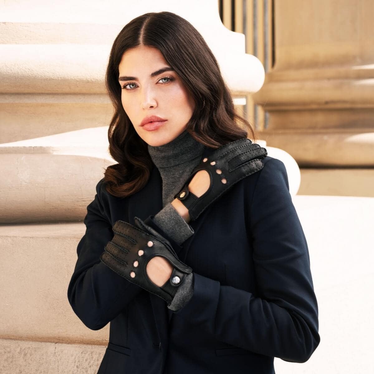 Premium Women's Winter Gloves - Maria Black Genuine American Deerskin Leather Driving Gloves (Black) - Warm & Stylish for Cold Weather Commuting, Driving & Outdoor Activities