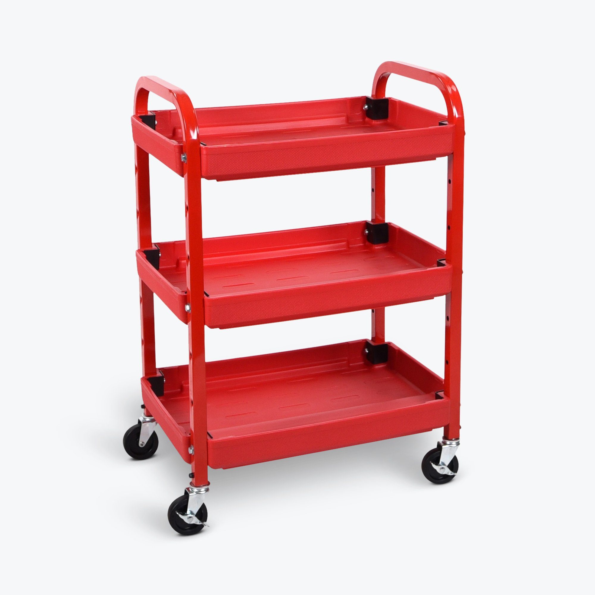 Red Luxor 3-Tier Rolling Utility Cart with Wheels - Perfect for Kitchen, Office, Bathroom Storage & Organization