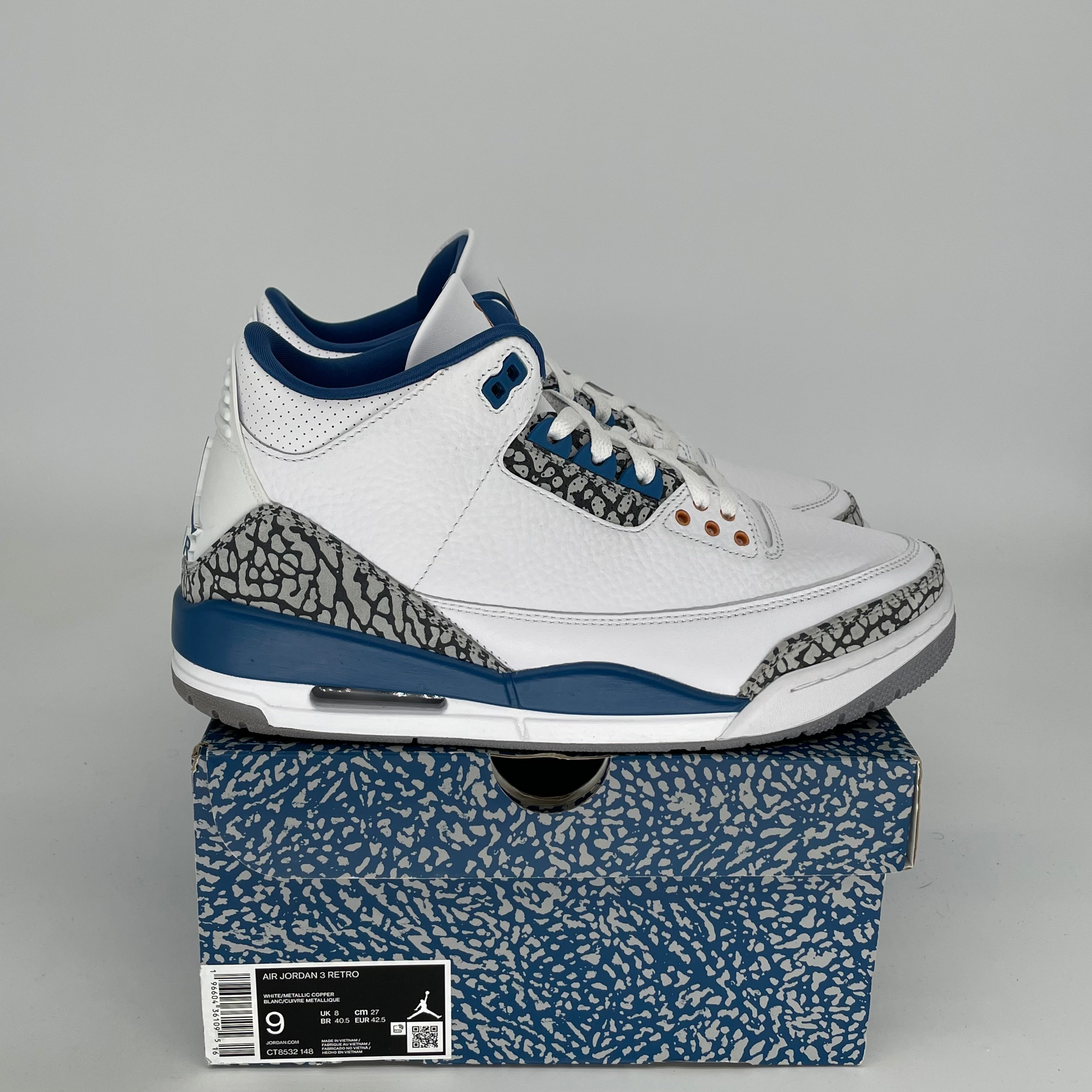 Original Air Jordan 3 Retro 'Wizards' Basketball Shoes - Size 9 (CT8532-148) - Men's Sneakers for Casual Wear & Street Style