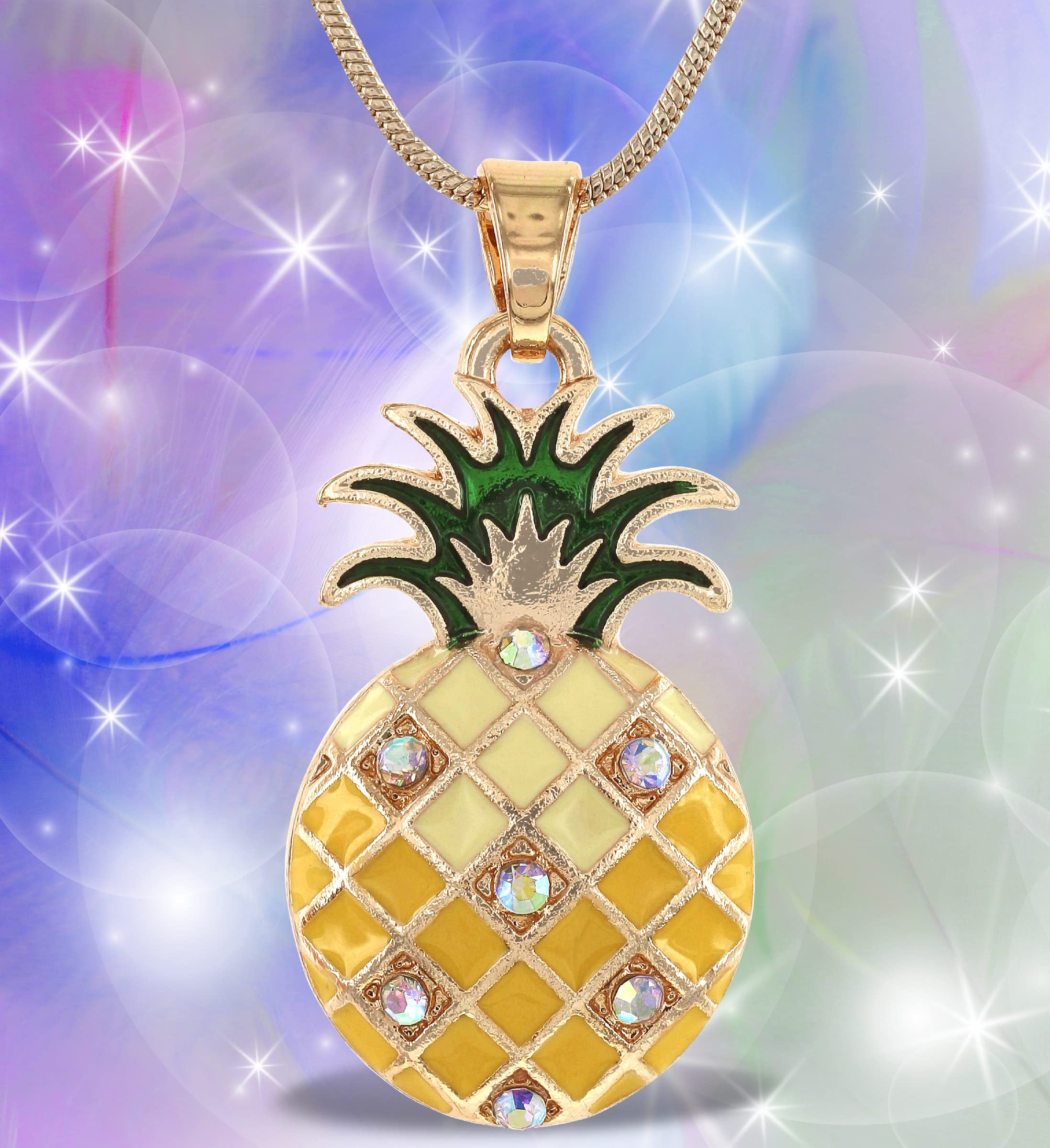Sparkling Gold Pineapple Crystal Pendant Necklace - Elegant Pineapple Jewelry with Cute Charm for Women, 18 Inch Adjustable Chain - Perfect Gift for Birthday, Anniversary & Beach Vacation Accessories