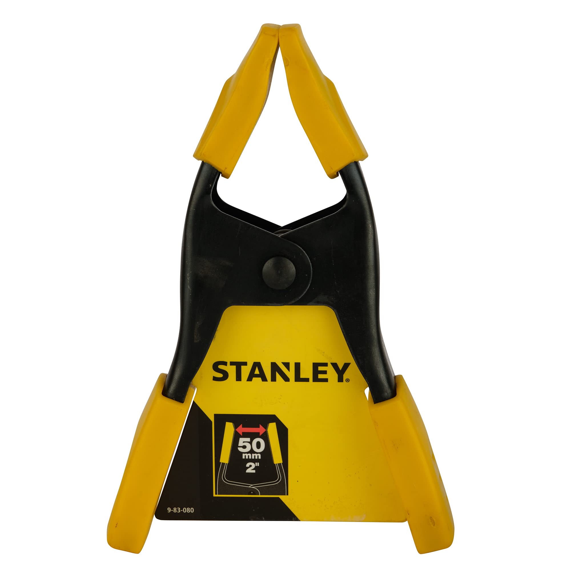 Stanley 9-83-080 50mm Metal Spring Clamp - Yellow & Black - Heavy Duty Clamping Tool for Woodworking, DIY Projects & Home Repairs
