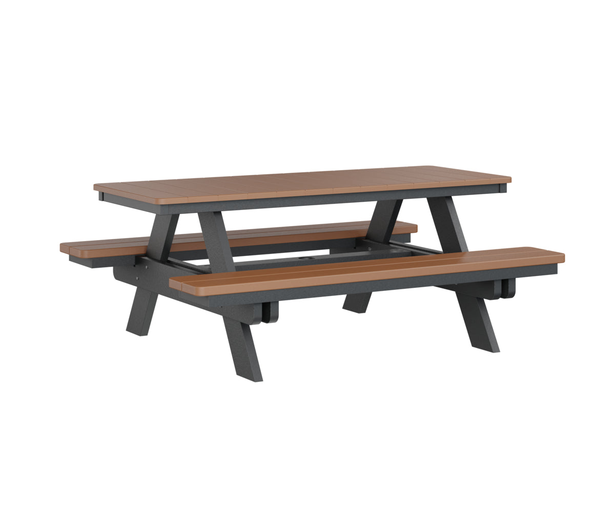 Berlin Gardens Rectangular Picnic Table - Outdoor Dining Set for Patio, Backyard, and Park - Heavy Duty Weather-Resistant Wooden Picnic Bench with Umbrella Hole