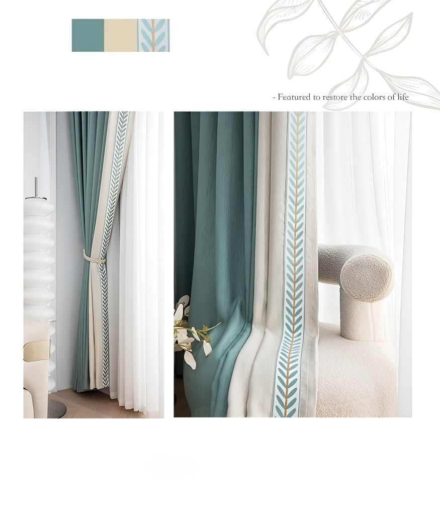 Piper Color Blocking Blackout Curtains - Embroidered Room Darkening Window Drapes for Bedroom & Living Room