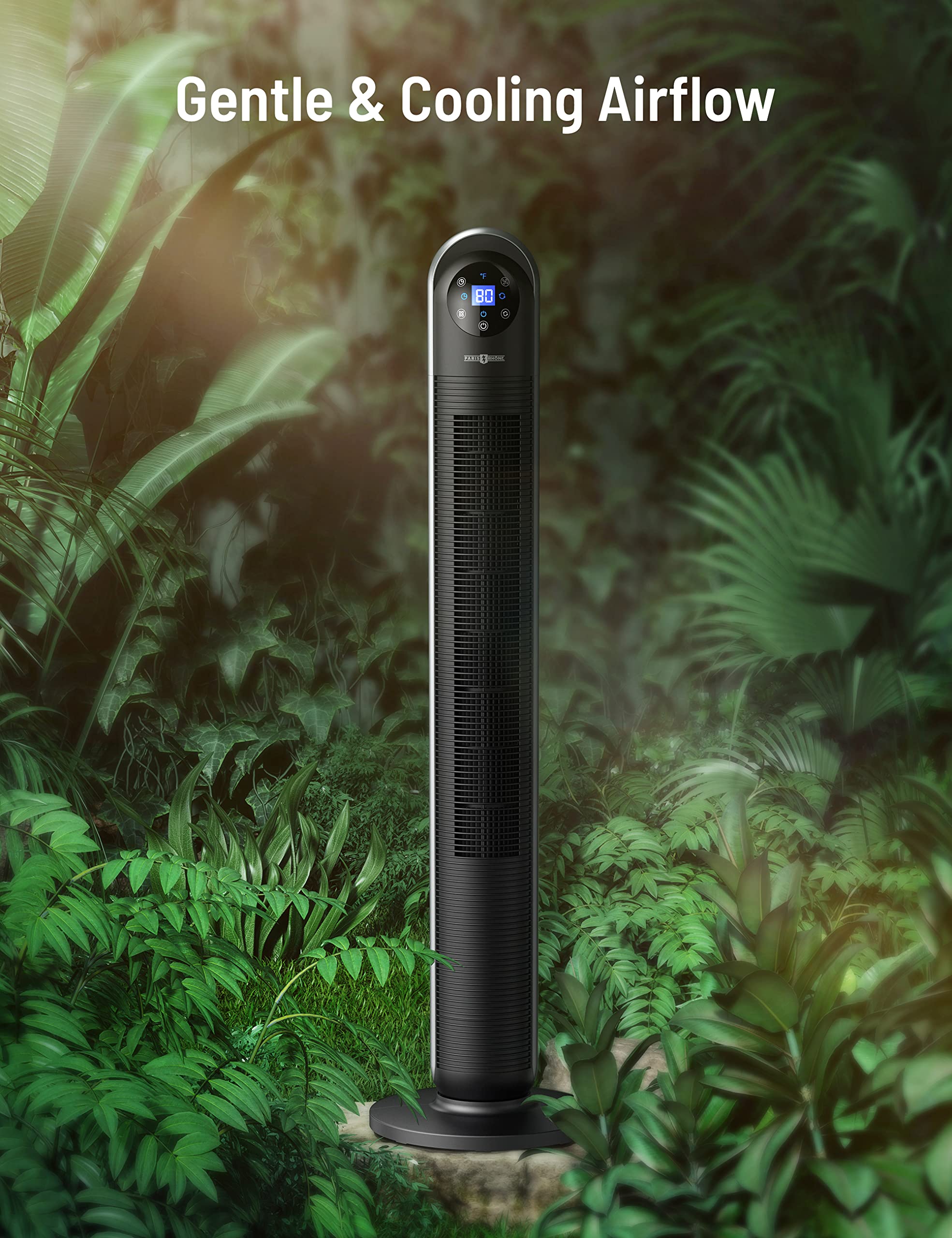 Paris Rhône 12-Speed Oscillating Tower Fan with Remote Control - 24H Timer, 3 Modes, LED Display, Ultra Quiet Operation - Bladeless Portable Fan for Bedroom, Living Room & Home Office - Perfect for Summer Cooling & Year-Round Air Circulation