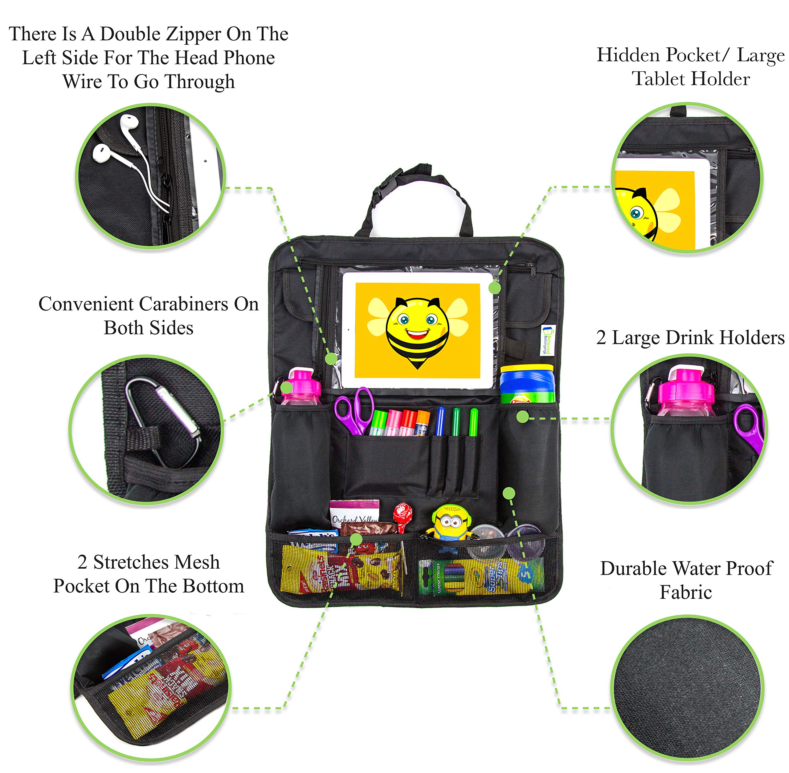 Backseat Car Organizer with 12 Compartments & iPad Holder - Waterproof Car Seat Protector for Kids, Travel & Road Trips | Perfect for Organizing Toys, Snacks & Essentials in SUV, Minivan & Family Vehicles
