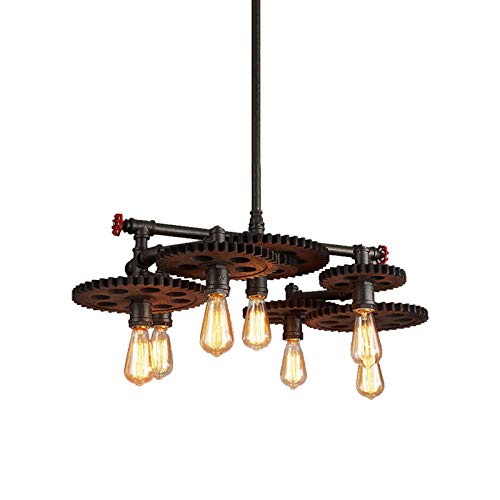 XINDAR Retro Industrial Metal Pendant Light - Vintage Rustic 7-Light Farmhouse Chandelier with Pipe for Dining Room, Kitchen Island, Bar & Loft Decor