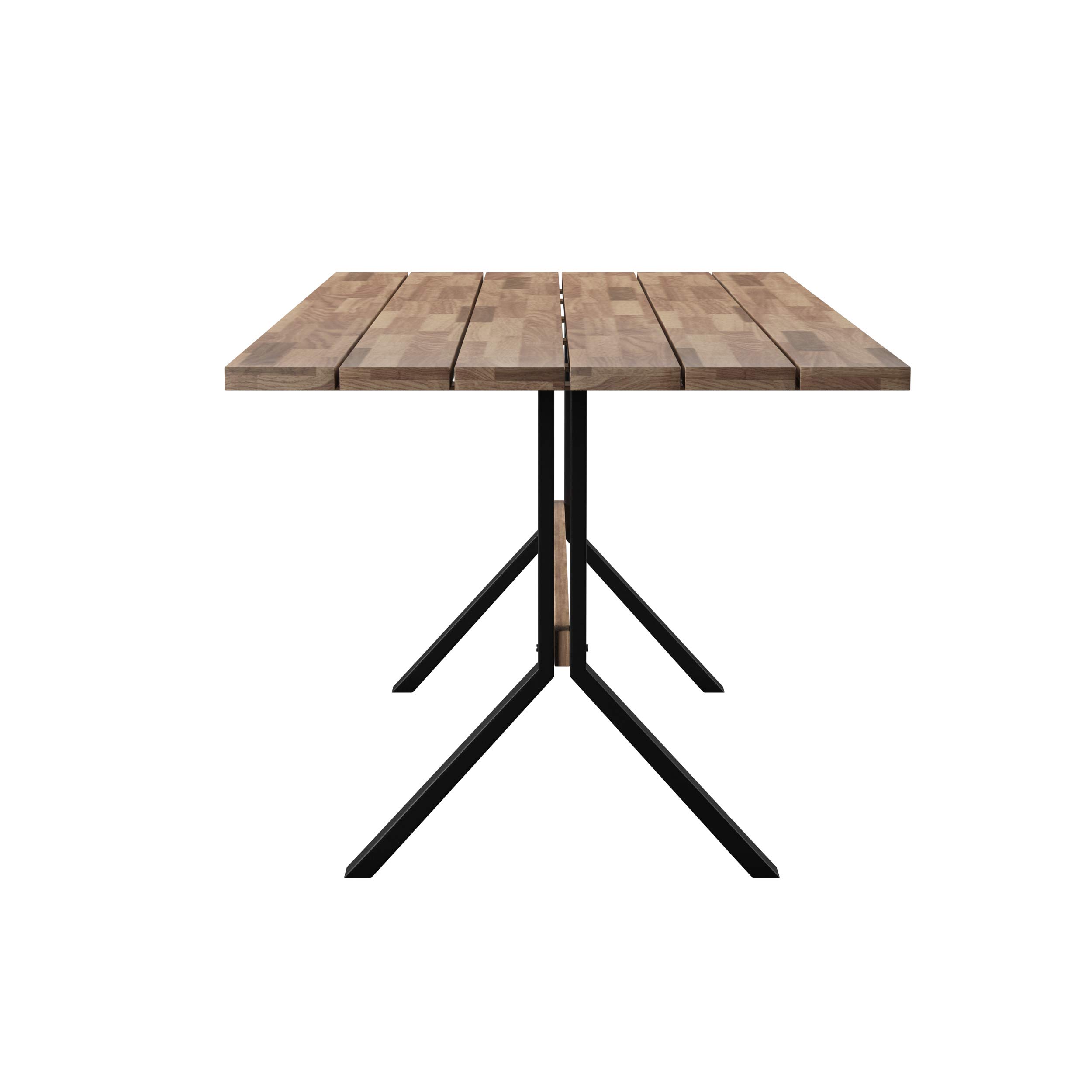 Slatted Outdoor Dining Table by Furniture HotSpot - Natural & Black Finish - Perfect for Patio, Garden, and Backyard Dining