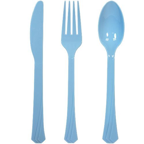 Premium Heavy-Duty Plastic Cutlery Set - 576-Piece (192 Forks, 192 Spoons, 192 Knives) Light Blue Disposable Silverware for Parties, Picnics, Catering & Events - Durable Plastic Utensils by Tiger Chef