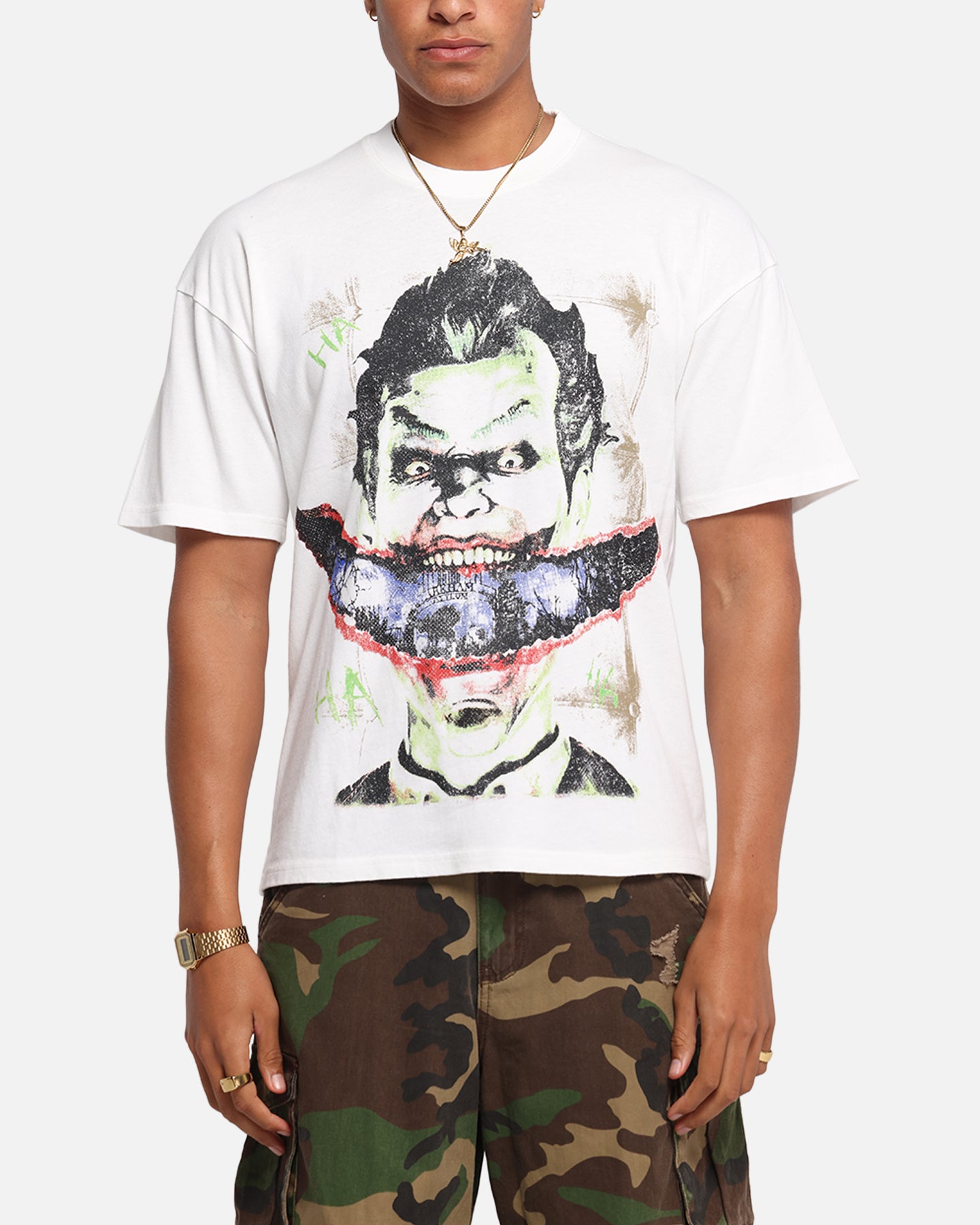 73 Studio X DC Batman Joker Arkham Asylum Vintage Graphic T-Shirt - Off White - Superhero Comic Tee for Men & Women - Perfect for Cosplay, Comic Con & Casual Wear