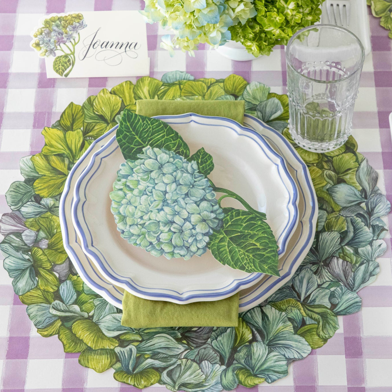 Premium Die-Cut Hydrangea Placemats - Waterproof Vinyl Table Mats for Dining, Kitchen, and Party Decor - Set of 4 Floral Table Setting Accessories