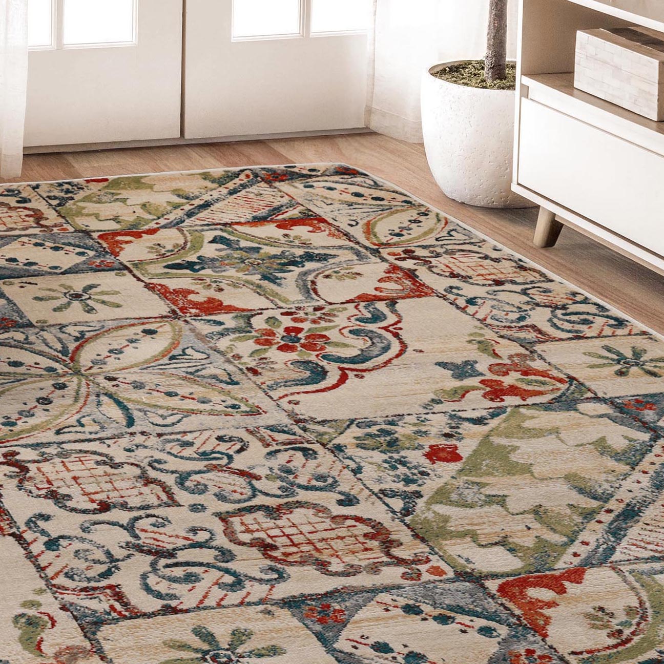 Vanessa Rustic Patchwork Indoor Modern Area Rug - Soft Bohemian Style Floor Carpet for Living Room, Bedroom & Nursery Decor
