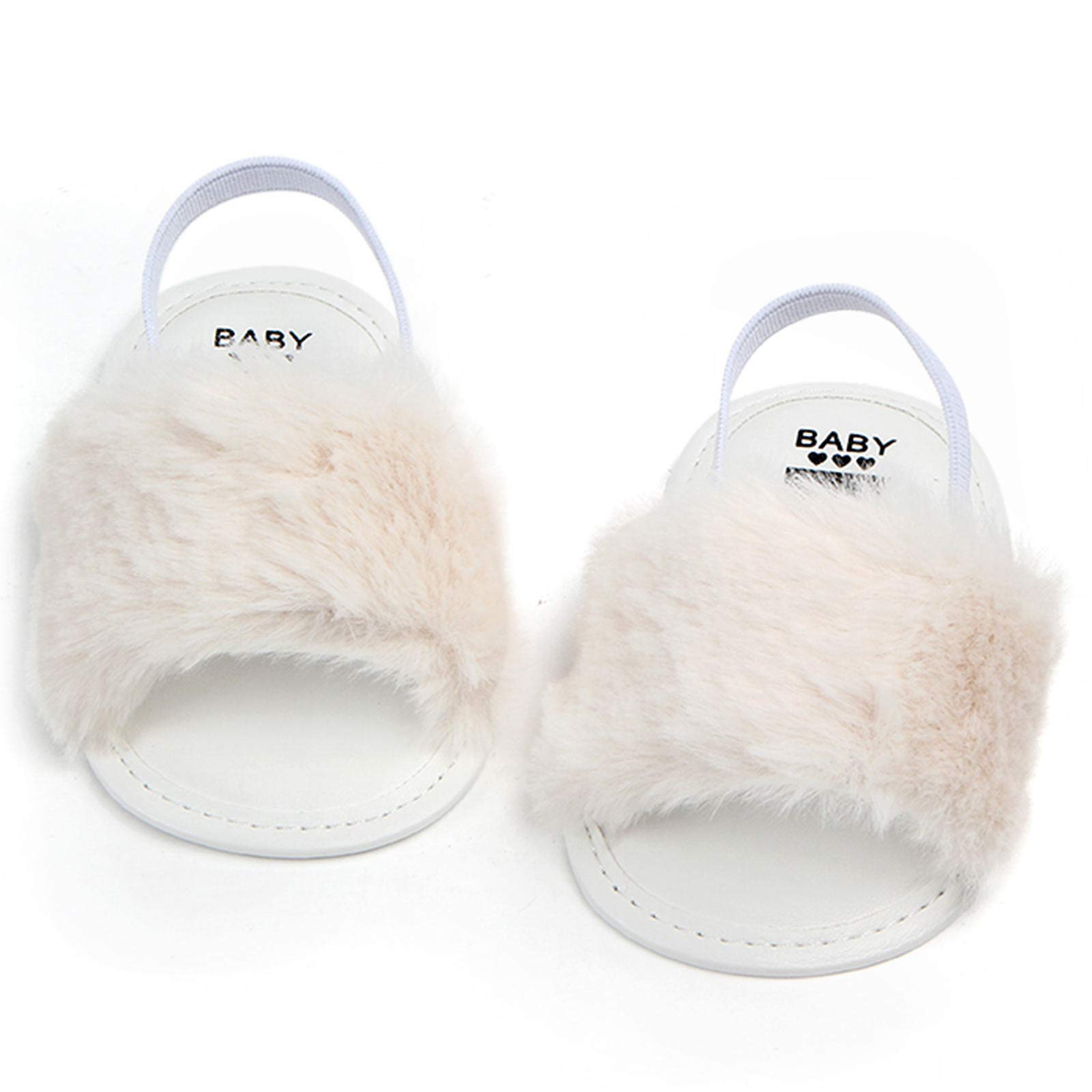 2 Pack Baby Girls Sandals - Soft Elastic Back Strap Flats with Faux Fur - First Walker Slippers for Toddlers | Indoor House Shoes & Princess Style Footwear for Playtime & Special Occasions