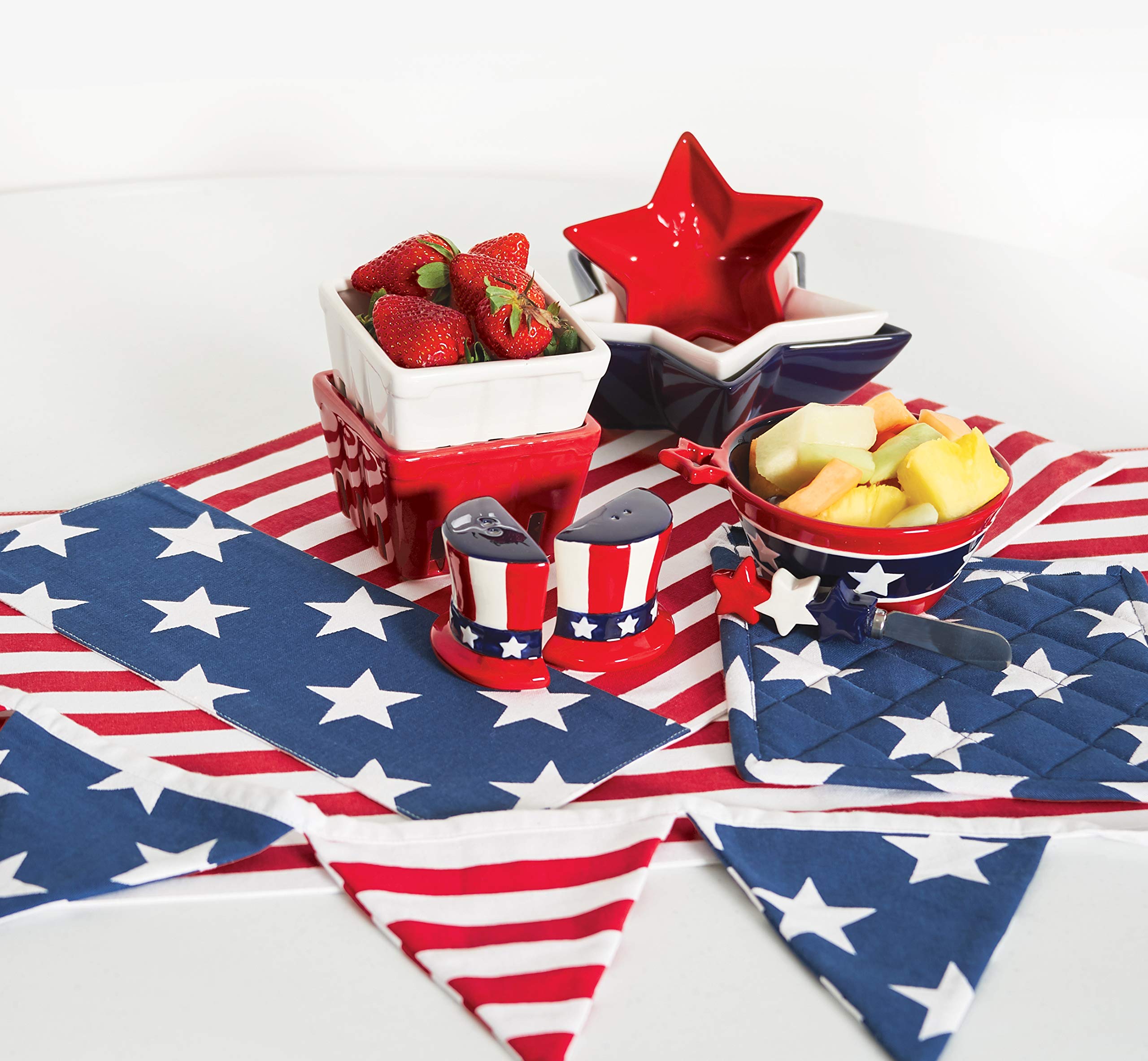 Stars and Stripes Red White & Blue American Flag Pot Holder & Oven Mitt Kitchen Set - Heat Resistant for Cooking, Baking, Grilling - Perfect for 4th of July, Memorial Day, Labor Day, Independence Day & Patriotic Home Decor