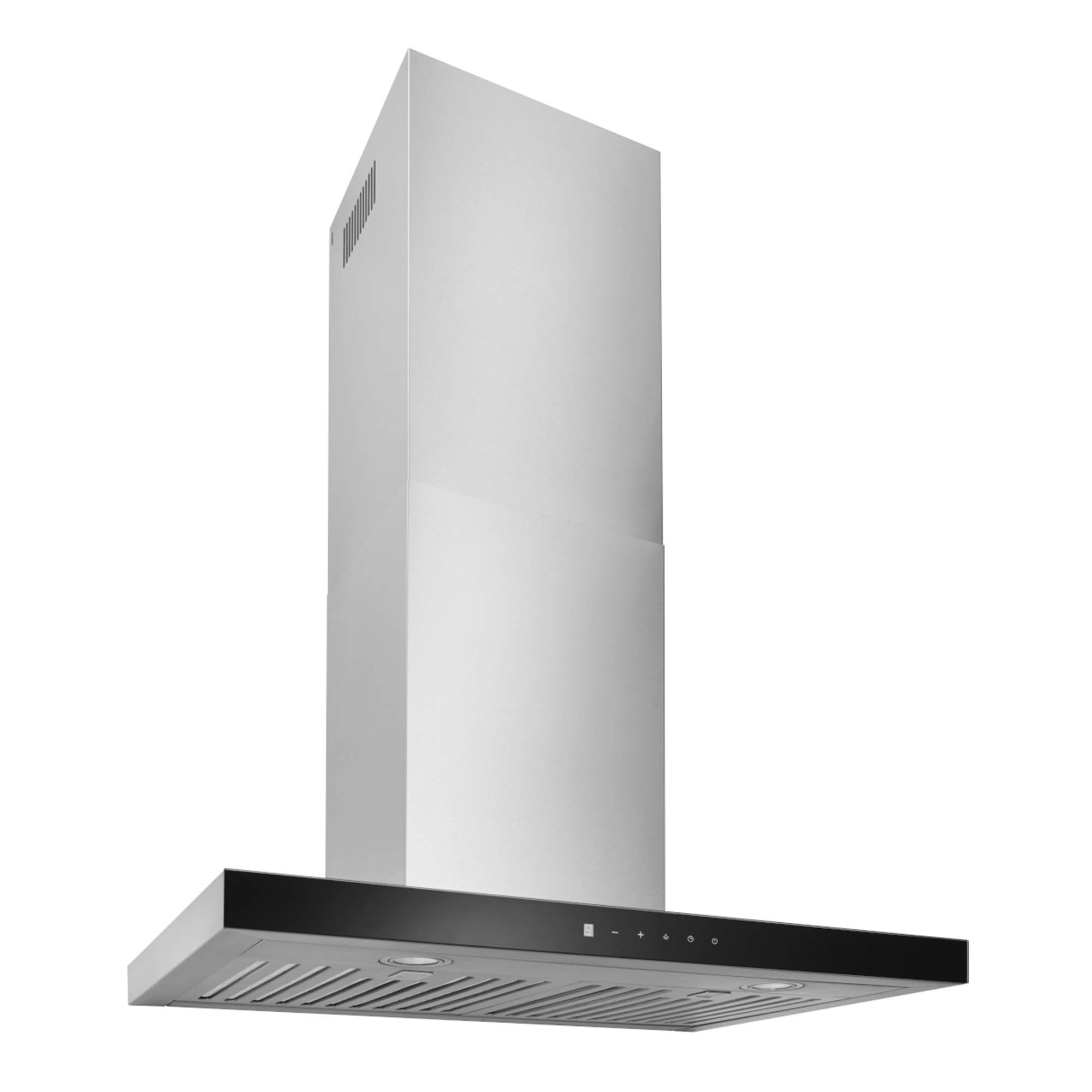 Broan-NuTone BWT2304SSB Stainless Steel Black Glass Convertible Wall-Mount LED Range Hood with T-Style Chimney - Perfect for Modern Kitchen Ventilation & Smoke Removal