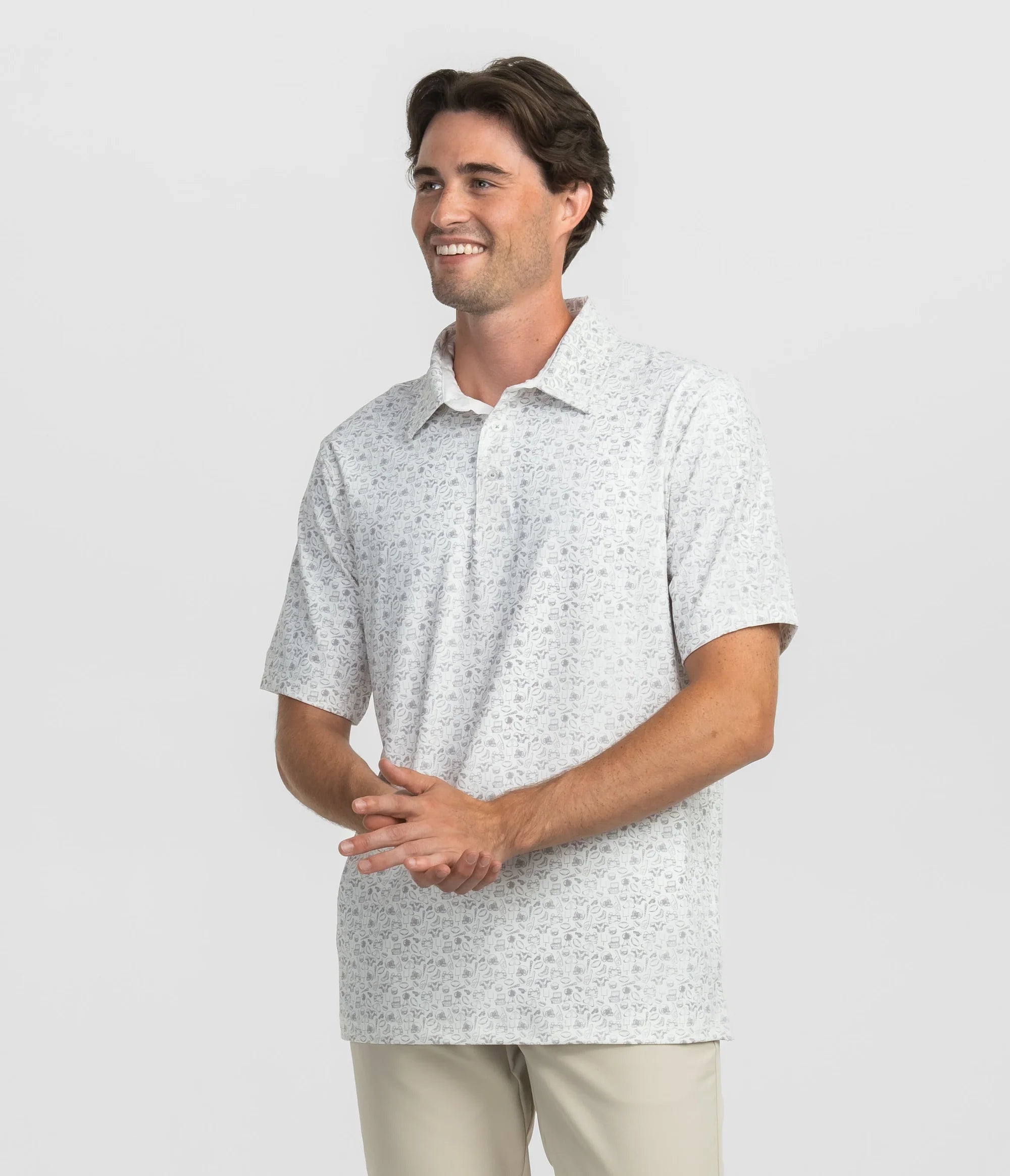 Southern Shirt Co. Hazy Gray Printed Polo Shirt for Men - Comfortable & Stylish Casual Wear for Outdoor Activities and Office
