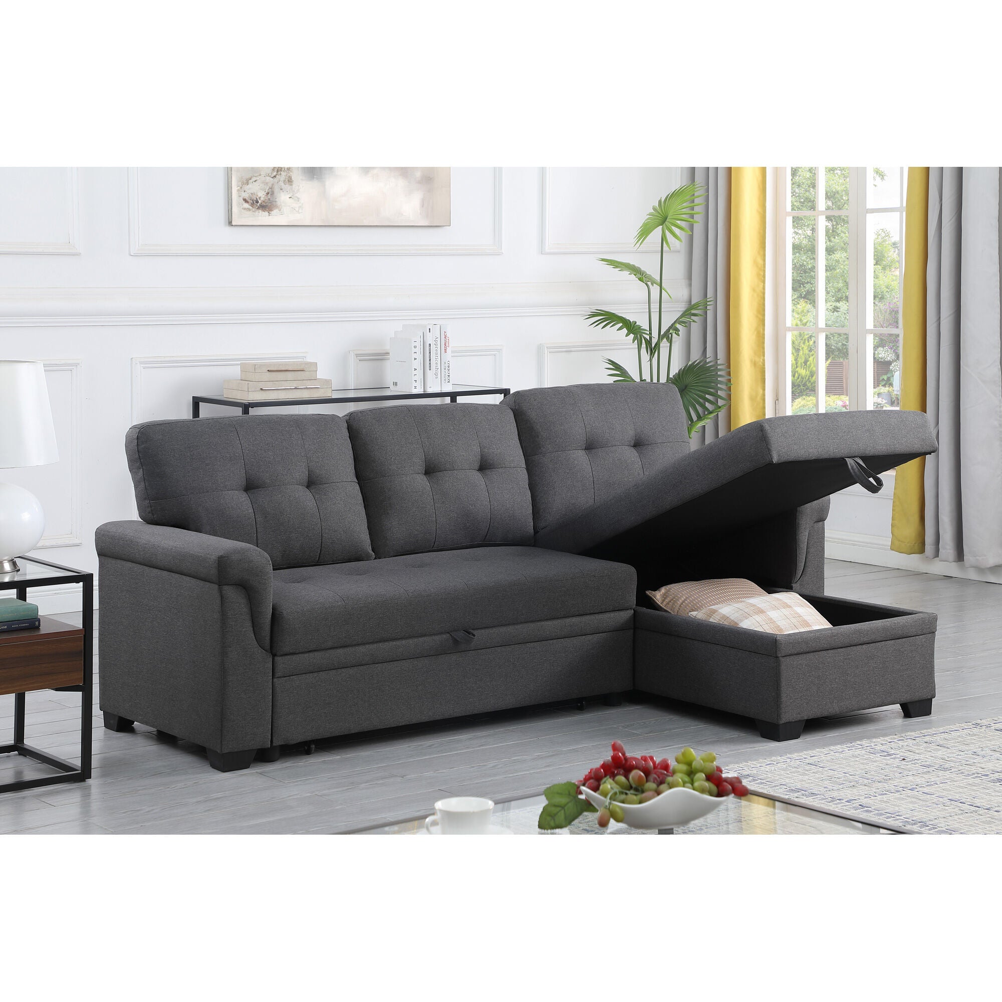 Lucca Sleeper Chaise Sofa - Convertible Sectional Sofa Bed with Storage for Small Spaces | Perfect for Guest Room, Apartment & Living Room