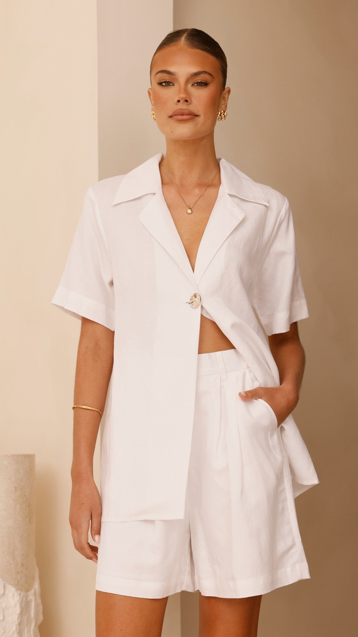 Emmaline Women's High Waisted Shorts in White - Perfect for Summer, Beach, and Casual Outfits