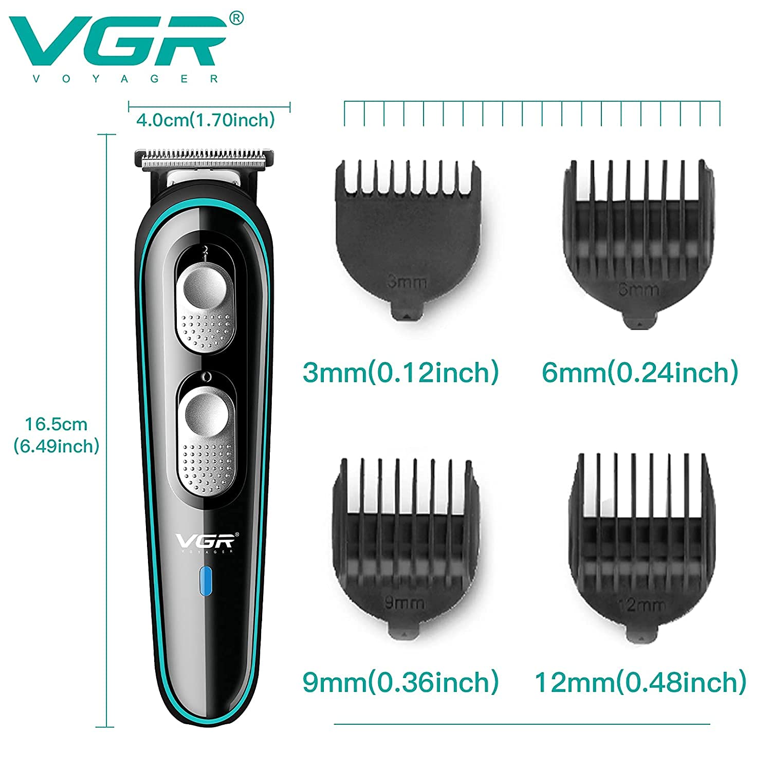 Professional Cordless Beard & Hair Trimmer Kit for Men - VGR V-055 Wireless Grooming Trimmer with 4 Guide Combs, Brush & USB Charging Cable - Rechargeable Li-ion Battery (120 Min Runtime) - Black - Perfect for Home, Travel & Pet Grooming