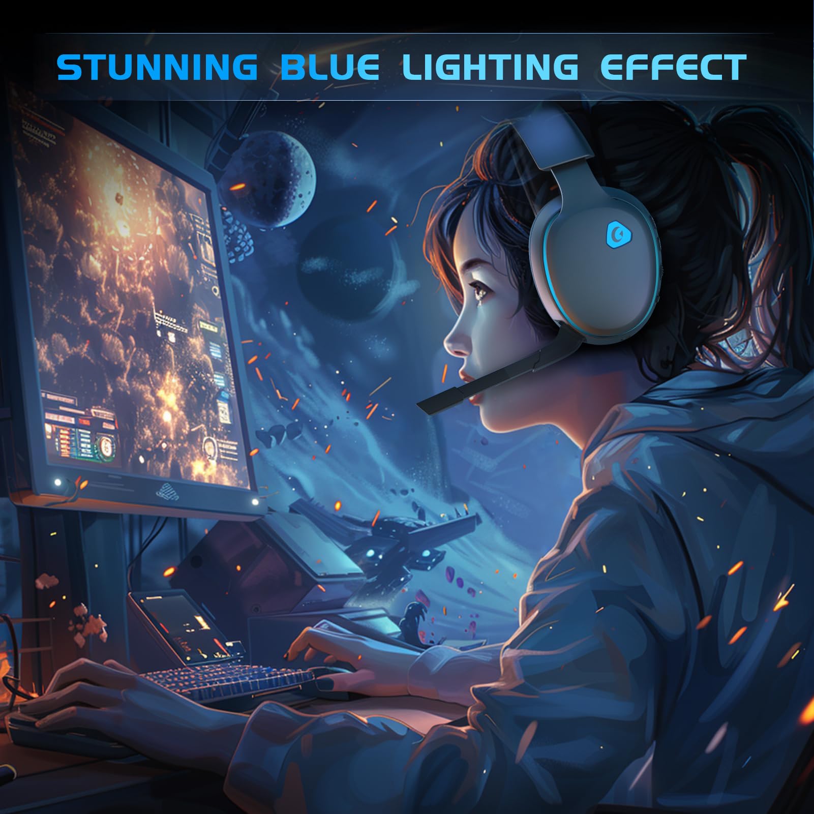 2.4GHz Wireless Gaming Headset for PS5, PS4, PC, Nintendo Switch - 7.1 Surround Sound Bluetooth 5.3 Headphones with ENC Mic for Fortnite & Call of Duty FPS Gamers - 40+ Hour Battery Life (Space Gray) - Perfect for Competitive Gaming, Streaming & Late-Night Sessions