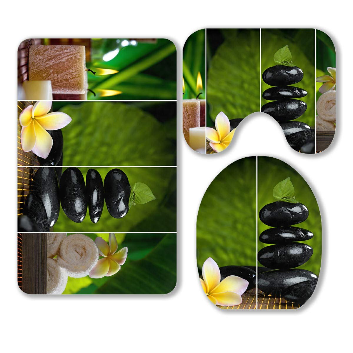 ABPHQTO 3-Piece Spa-Themed Bathroom Rug Set - Soft Contour Mat & Toilet Lid Cover for Cozy Home Decor | Perfect for Bathroom, Spa Retreat & Luxury Home Upgrade