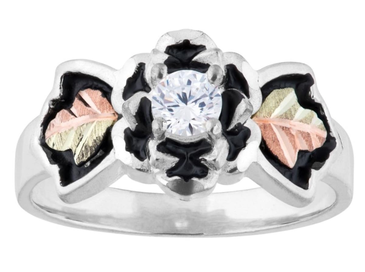 Antiqued Black Rose CZ Women's Ring - 925 Sterling Silver with 12k Green & Rose Gold - Cubic Zirconia Statement Ring for Women - Perfect for Evening Parties, Date Nights & Special Occasions