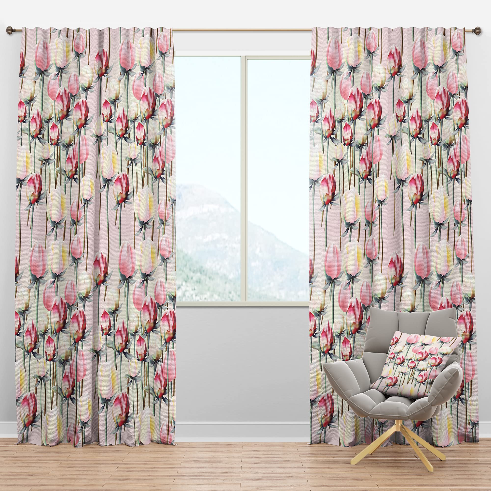 DesignQ Blackout Curtains - Pink Yellow Red Modern Lakehouse Tulips Pattern - Thermal Insulated Bedroom & Living Room Drapes - Single Panel 52x90 Inches - Perfect for Home Decor, Light Blocking & Energy Efficiency