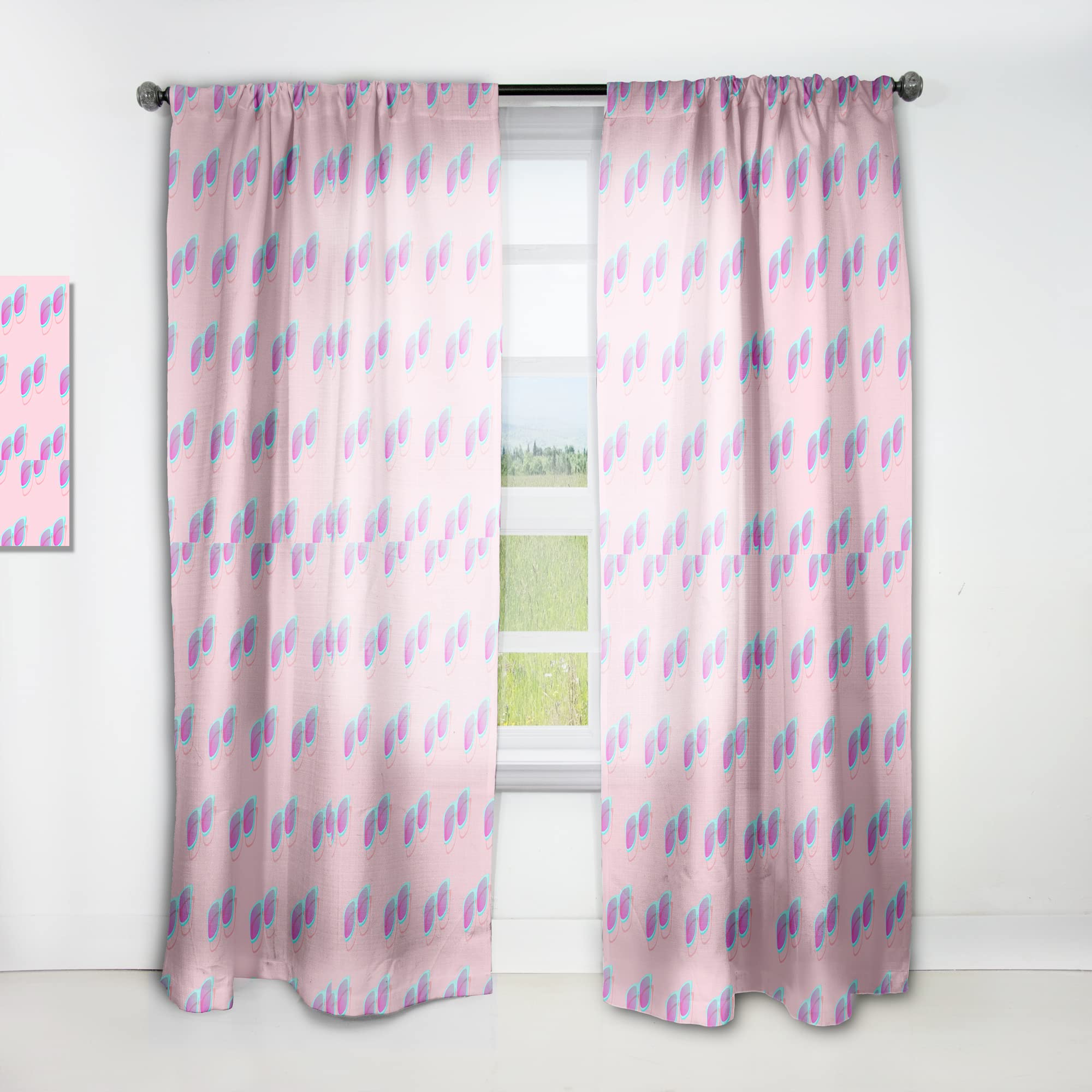 DesignQ Pink Abstract Retro Pattern Thermal Insulated Curtains - Single Panel 52x84 - Bedroom & Living Room Window Drapes for Home Decor & Energy Efficiency