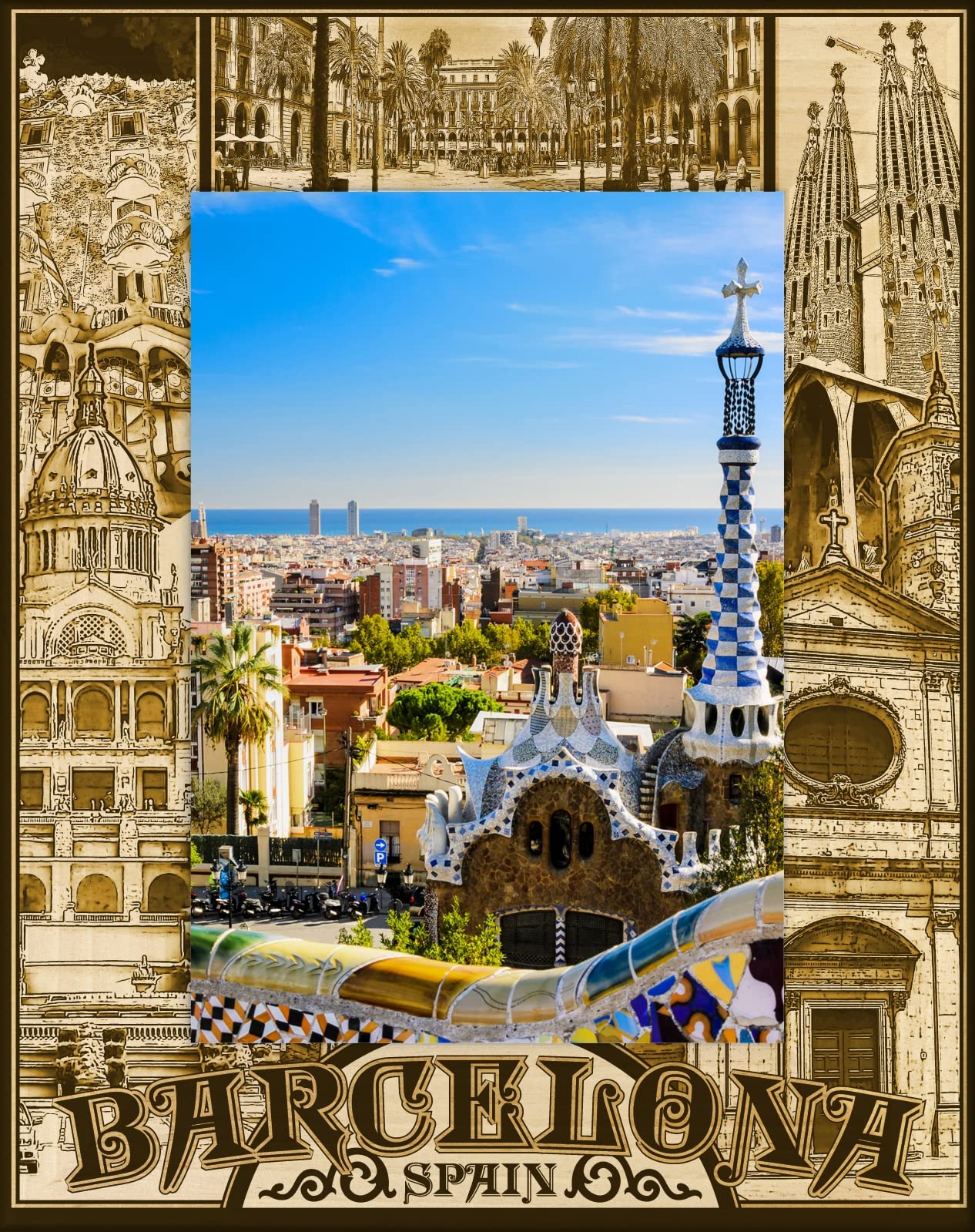 Laser Engraved Wood Picture Frame - Saddle Mountain Souvenir Barcelona Spain - 5x7 Inches - Perfect for Portraits, Photos, and Home Decor