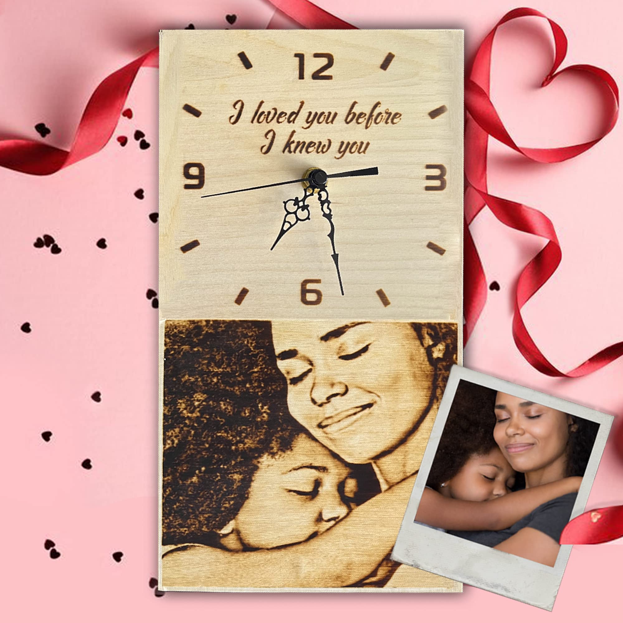 Personalized Wood Burned Wall Clock - Custom Engraved Gift for Mother's Day, Stepmom, Grandma & Teacher Appreciation - 6.3 x 11.5 Inch Rustic Home Decor - Perfect for Living Room, Bedroom or Office Wall