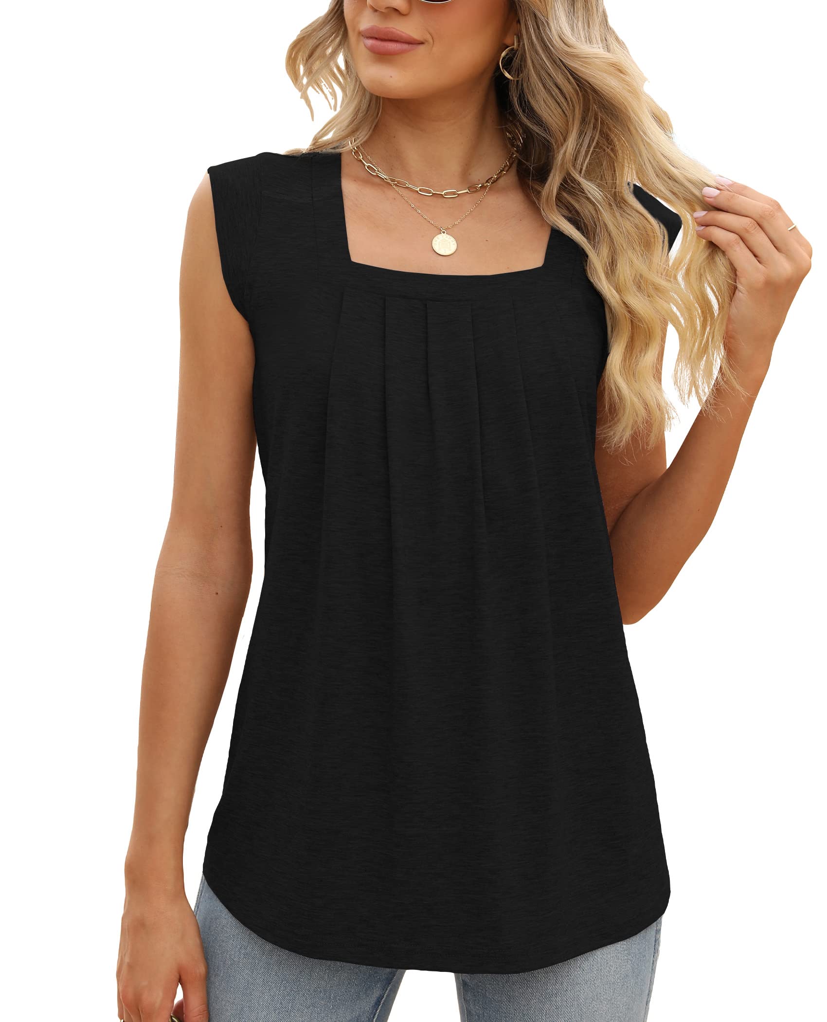 Women's Summer Square Neck Sleeveless T-Shirt - Loose Casual Tunic Top for Leggings | Breathable Tank Tops for Yoga, Workout & Everyday Wear