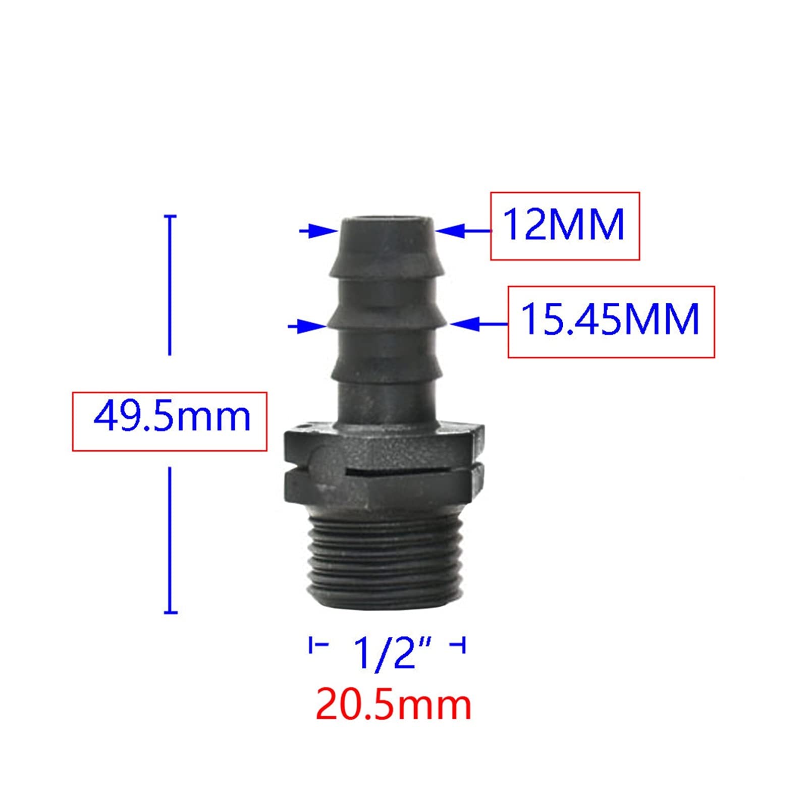 50mm 16mm 20mm 25mm 32mm Plastic Garden Hose Adapter - 1/2