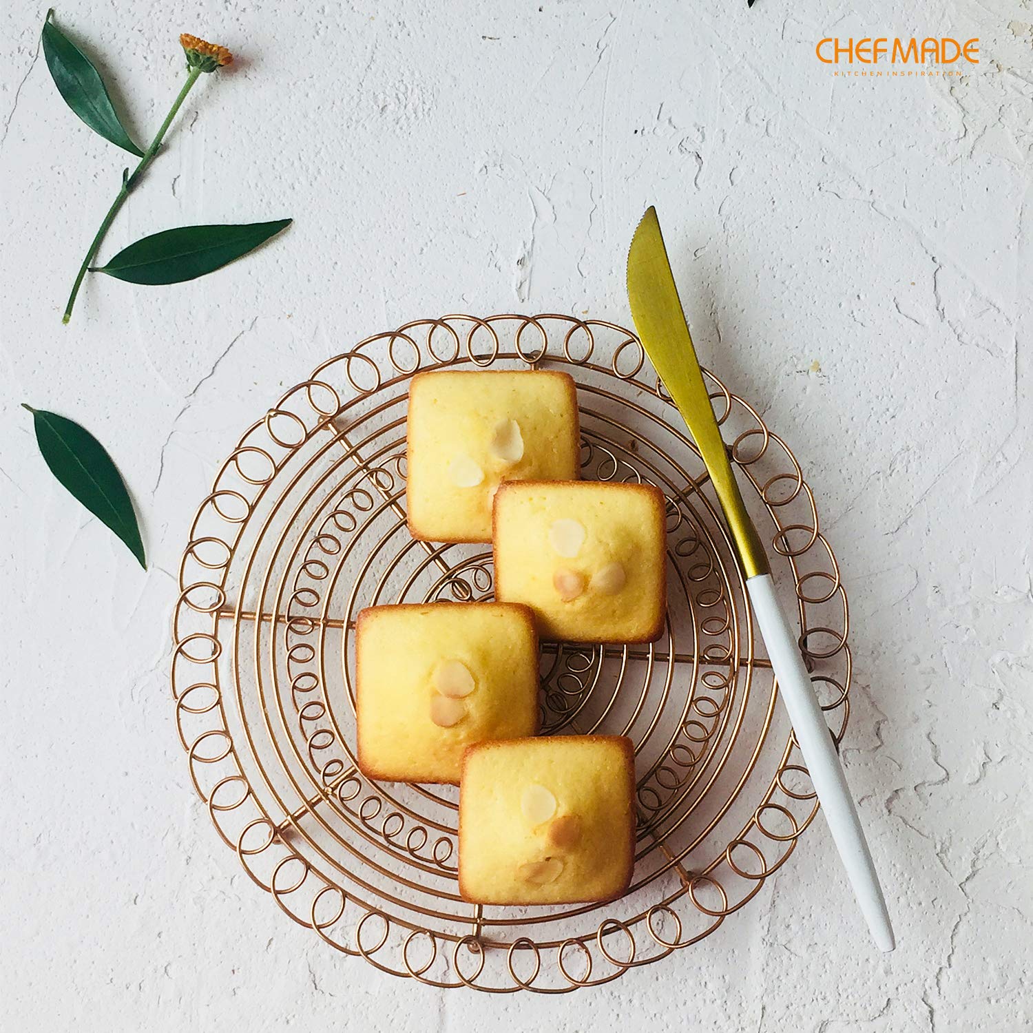 CHEFMADE 12-Cavity Non-Stick Square Financier Cake Pan - Premium Biscuit & Cookie Bakeware for Oven Baking (Champagne Gold) - Perfect for French Pastries, Tea Cakes & Holiday Desserts