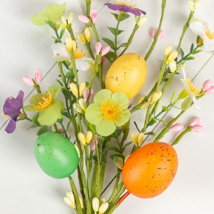 6 Pack Artificial Easter Egg Floral Picks with Pip Berries - 12 Inch Spring Decor for Easter, Holiday Flower Arrangements & DIY Home Centerpieces