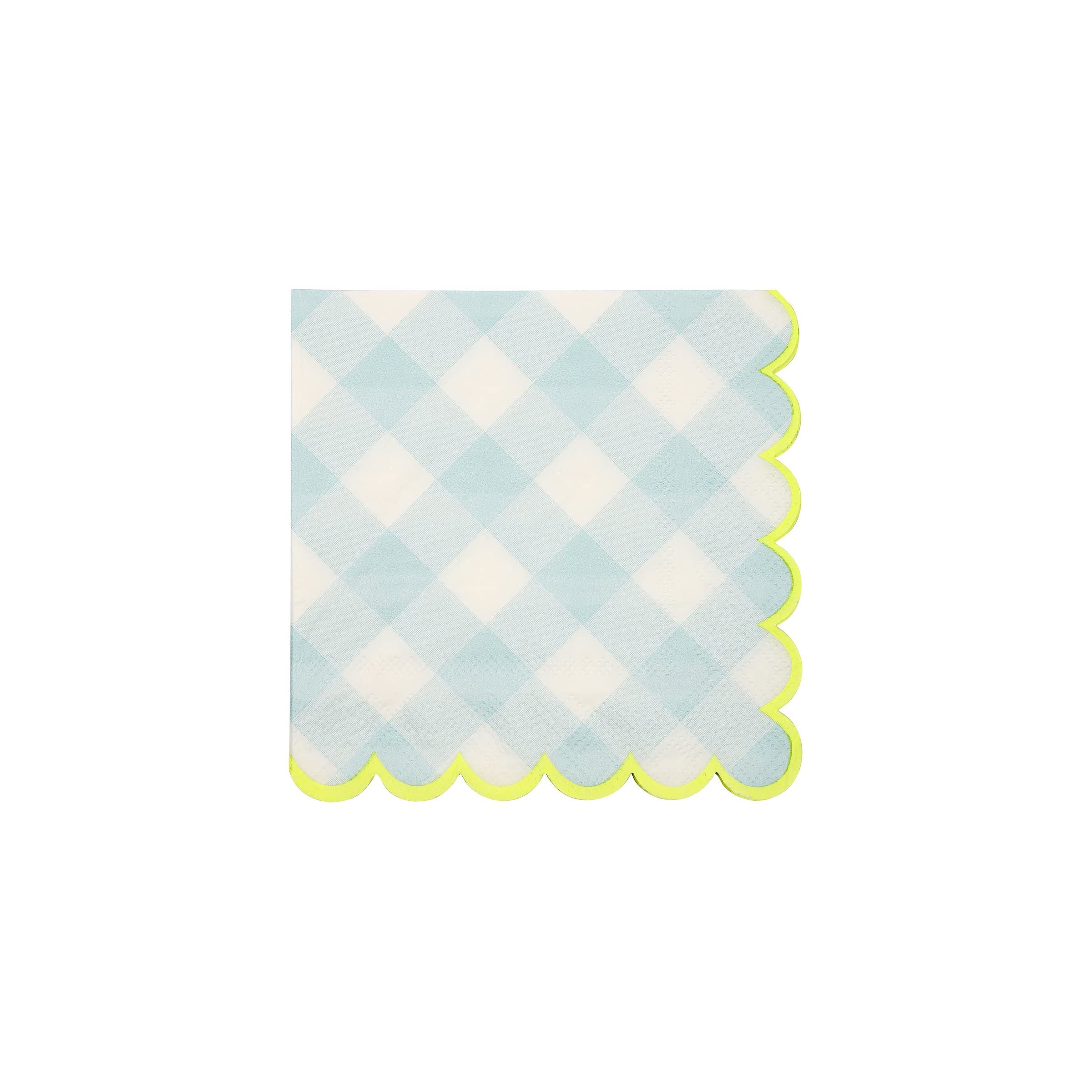 Meri Meri Blue Gingham Small Napkins - 20 Pack Premium Cotton Luncheon Napkins for Birthday Parties, Baby Showers & Picnics - Elegant Table Decor for Special Occasions