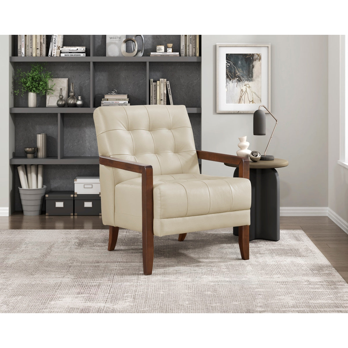 Archam Accent Chair - Modern Beige Upholstered Lounge Chair for Living Room, Bedroom & Office - Comfortable Reading Chair with Sturdy Wooden Legs