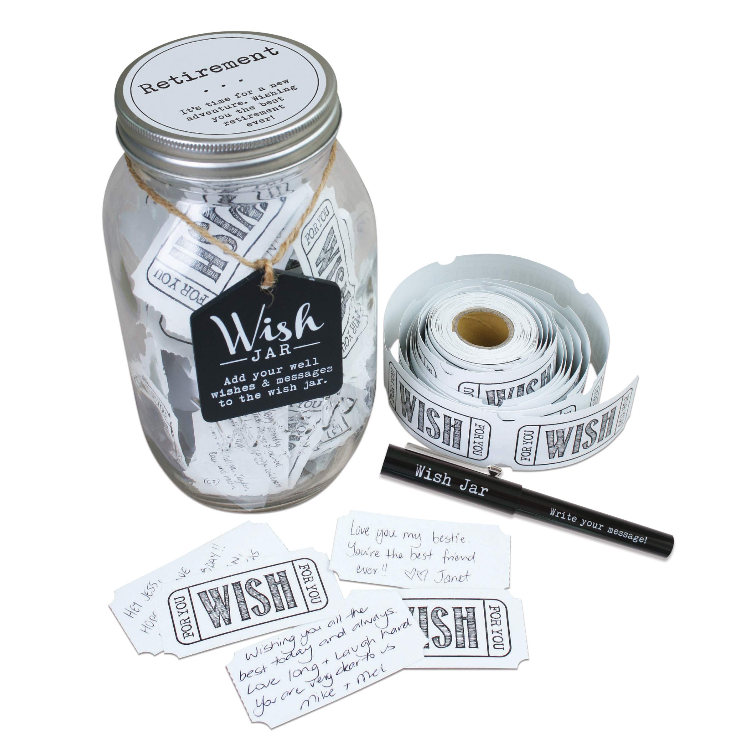 Premium Retirement Wish Jar Gift Set - Includes 100 Tickets, Pen & Decorative Lid - Perfect for Retirement Parties, Farewell Gifts & Memory Keepsakes