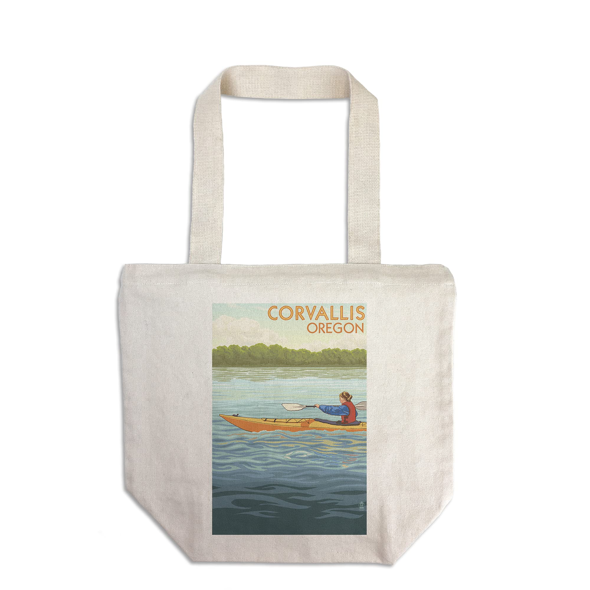 Lantern Press Corvallis Oregon Kayak Scene Tote Bag - 100% Cotton Canvas Reusable Shopping Bag for Groceries, Beach & Outdoor Adventures