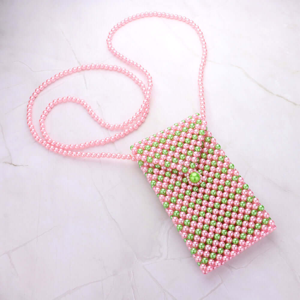 Pearl Beaded Phone Holder Crossbody Bag for Women - Stylish Hands-Free Purse with Adjustable Strap for iPhone, Samsung, Shopping & Travel Accessories