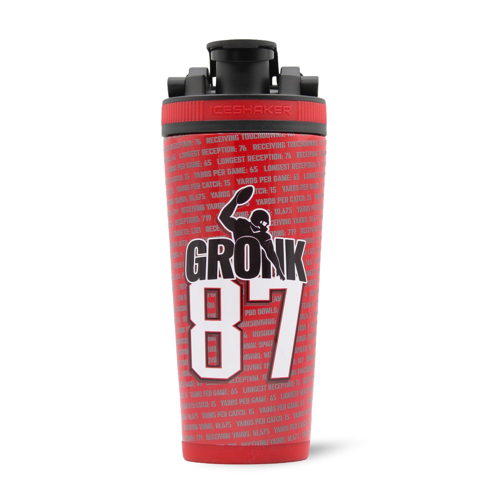 26oz Ice Shaker Bottle - Gronk 87 Record Breaker Edition | Leakproof Stainless Steel Water Bottle for Gym, Workouts & Sports | Keeps Drinks Cold for 24 Hours