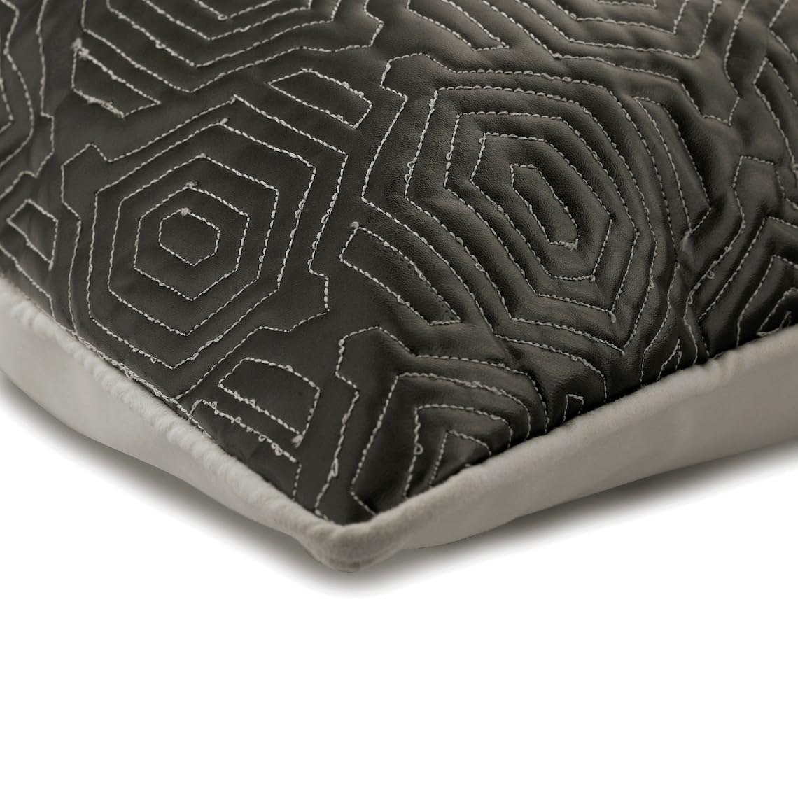 Premium Faux Leather & Suede Cushion Cover - 12x12 Inch (30x30 cm) Grey Zippered Pillow Case with Geometric Trellis Quilted Pattern - Perfect for Sofa, Bed, Couch & Home Decor