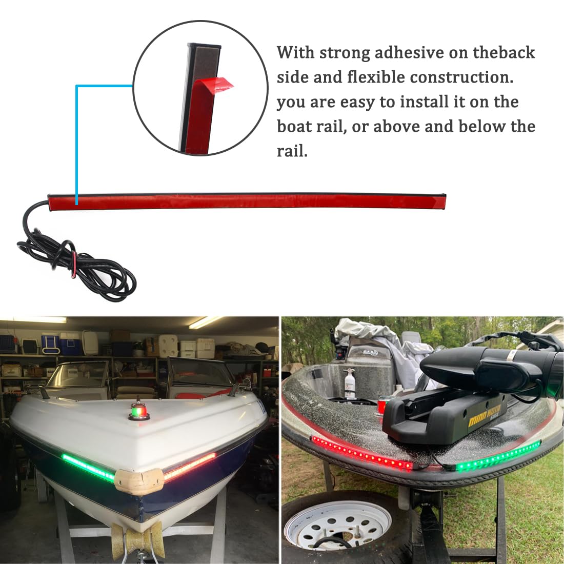 Boaton Marine LED Navigation Lights for Boats - No Drilling Adhesive Mount Bow Lights for Pontoon, Bass Boat, Jon Boat, Jet Ski & Kayak | Night Fishing & Water Safety Lighting
