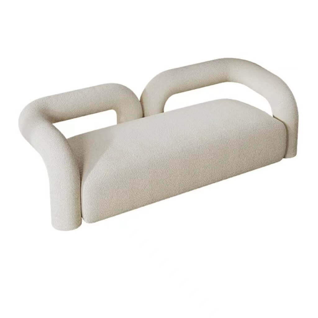 Modern Boucle Sherpa Upholstered Curved Sofa - White, Gray, Yellow, Pink & Tiffany Blue - Cozy Living Room Furniture for Small Spaces & Apartments