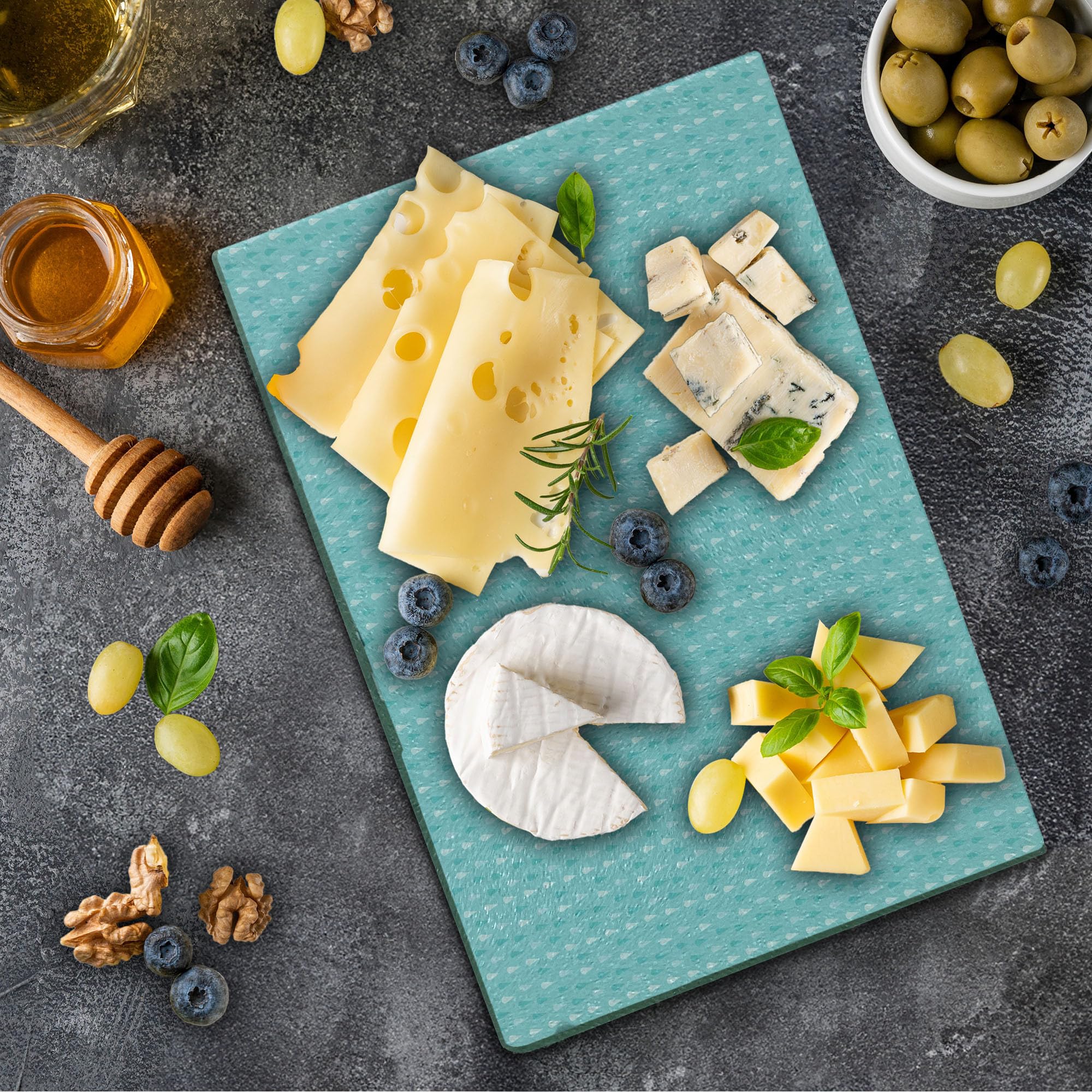 Ambesonne Pale Blue Glass Cutting Board - Fall Season Raindrop Print - Tempered Glass Serving Board for Kitchen & Dining - Small Size Blue & White - Perfect for Entertaining, Food Prep & Decorative Display