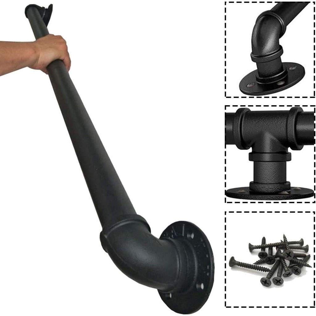 18ft Matte Black Galvanized Iron Handrail Kit - Industrial Stair Railing for Indoor & Outdoor Safety - Antique Rustic Cast Iron Pipe Rail for Elderly Support - Perfect for Loft Stairs, Porches, and Deck Safety Barriers