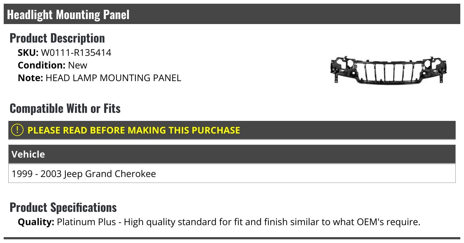 Jeep Grand Cherokee Headlight Mounting Panel (1999-2003) - Replacement Bracket for Improved Lighting - Perfect for Off-Roading & Night Driving